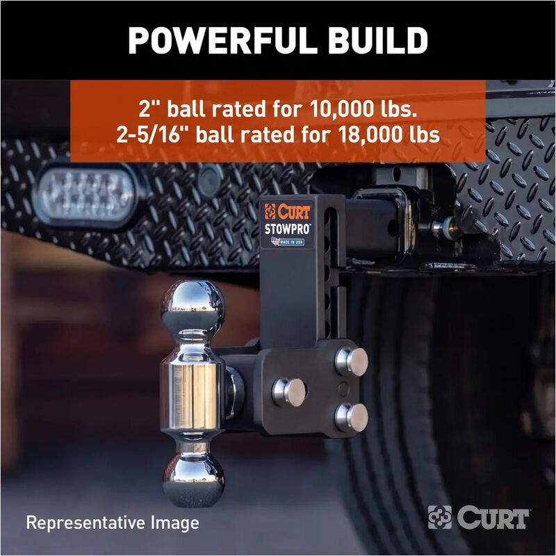 CURT StowPro Adjustable Ball Mount, 5 in Drop, 2-1/2 in Shank, Dual Ball #45971 image number 2