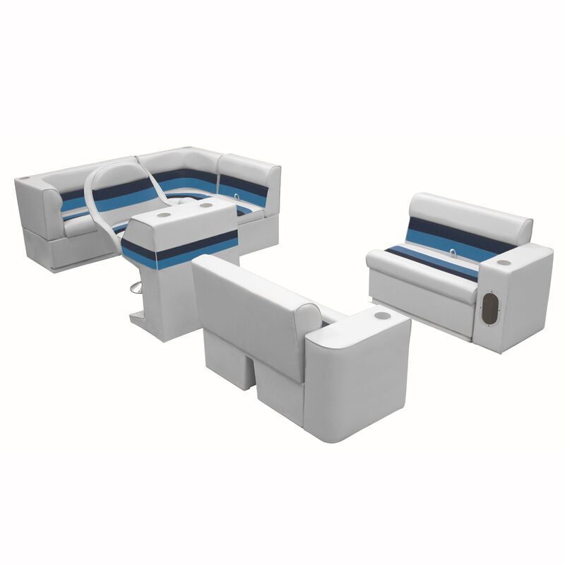 Deluxe Pontoon Furniture with Toe Kick Base, Group 1 Package, Gray/Navy/Blue image number 1