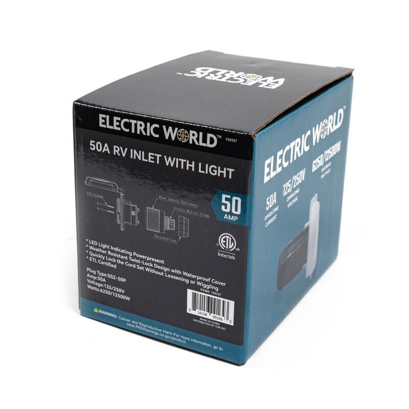 Electric World 50A White RV Inlet w/LED image number 5