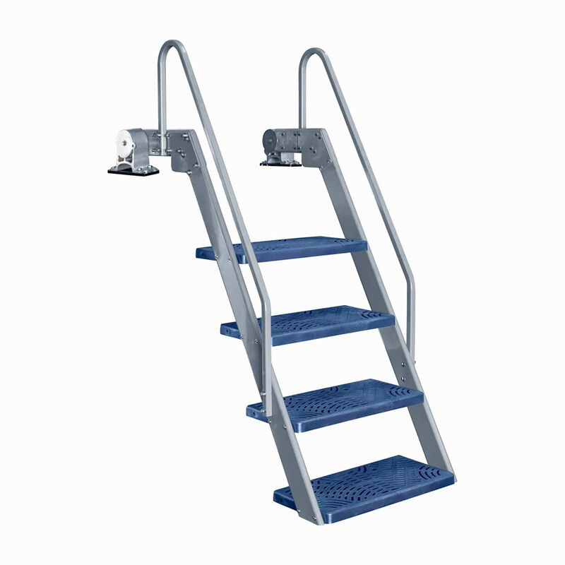 Tie Down NautiSteps Lite Spring-Assisted Dock Ladder, Textured Aluminum with Blue Steps