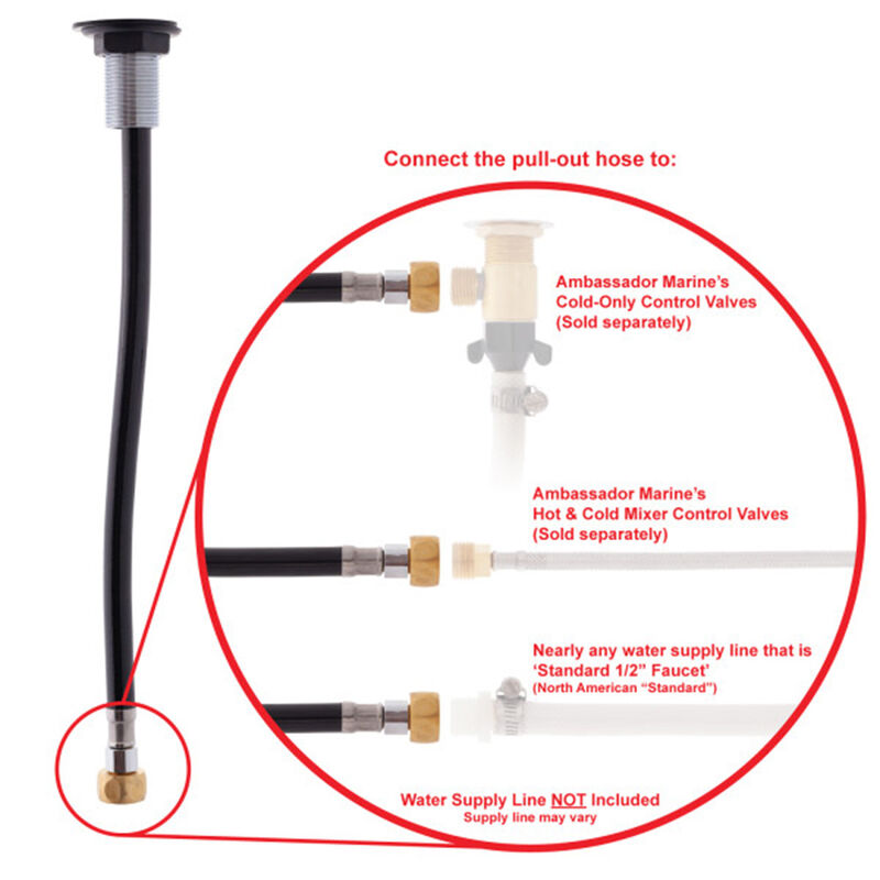 Ambassador Marine Small Deck-Mount Marine Sprayer with Elbow, Chrome/Black image number 3