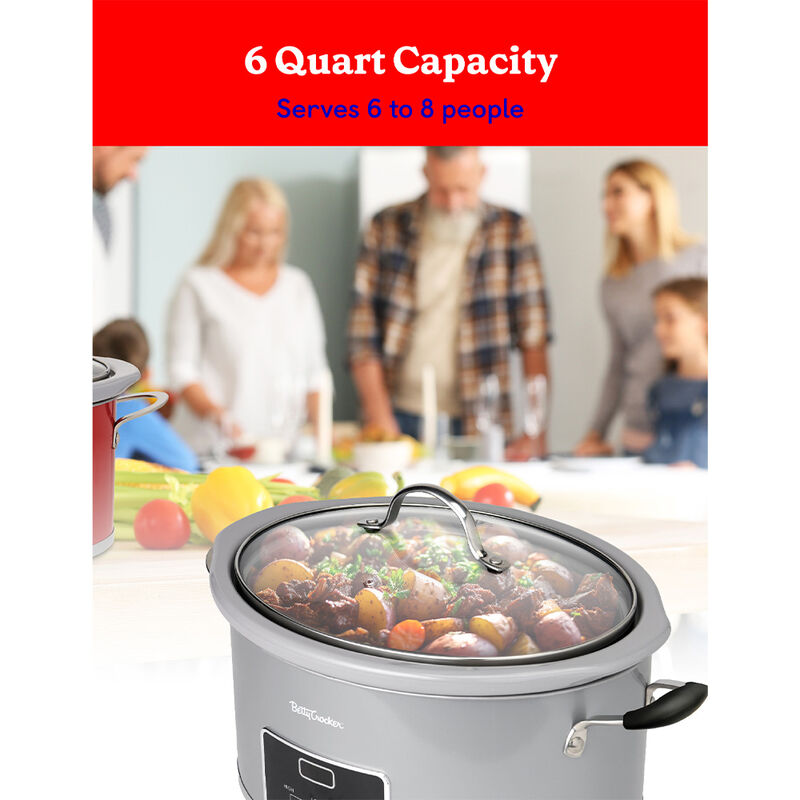 Betty Crocker 6-Quart Oval Digital Slow Cooker, Silver image number 6
