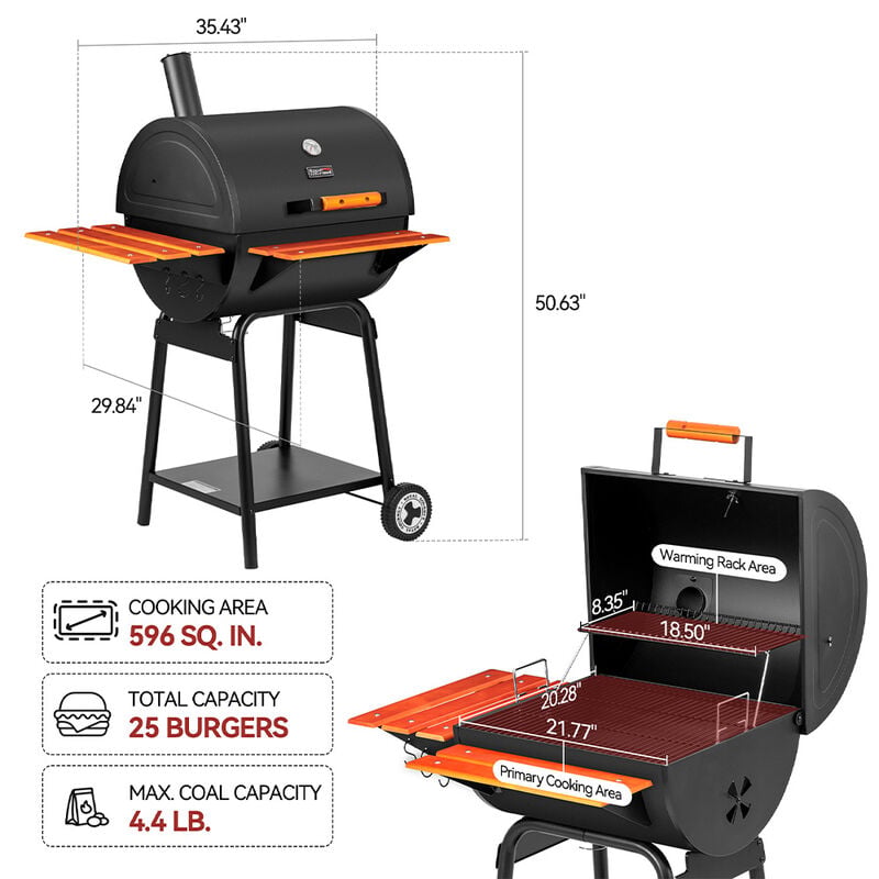 Royal Gourmet 24in Charcoal Grill w/ Wood Shelves - CC2024 image number 8