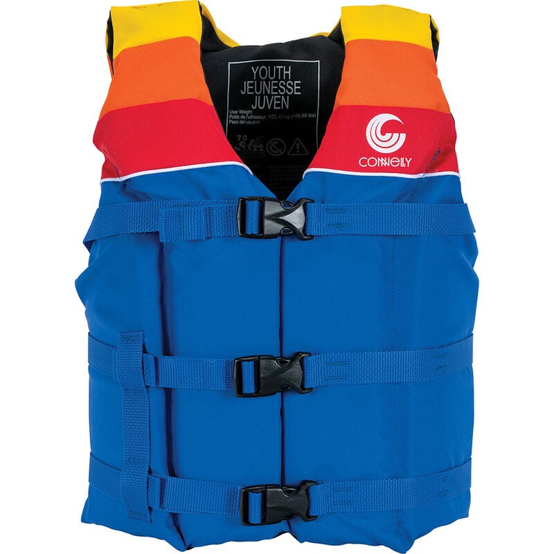 Connelly Youth Retro Nylon Life Vest, Blue/Yellow/Orange