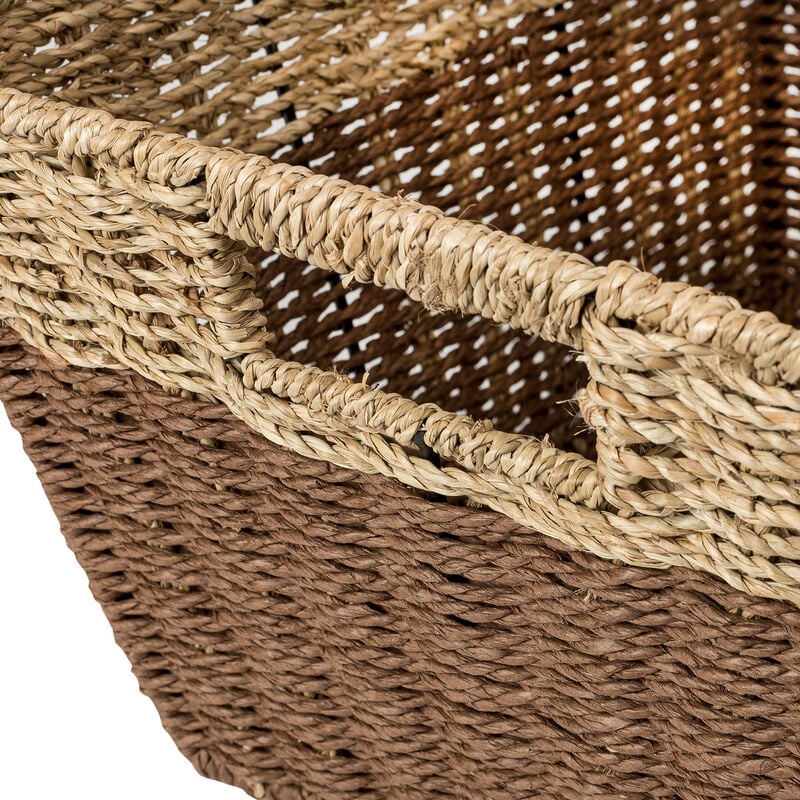 Honey Can Do Rectangle Nesting Seagrass 2-Color Storage Baskets with Built-In Handles – Natural/Brown, Set of 3 image number 4