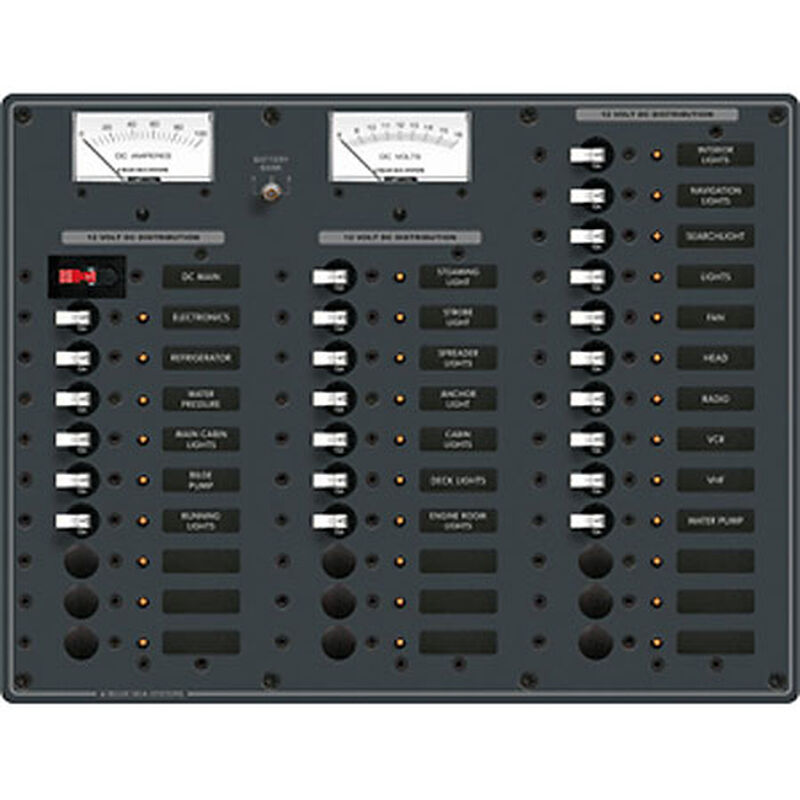 Blue Sea 12V DC Main + 32 Position Circuit Breaker Panel w/Analog Meters image number 1