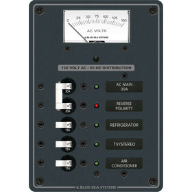 Blue Sea Systems Traditional Metal Panel, AC Main + 3 Positions, AC Voltmeter