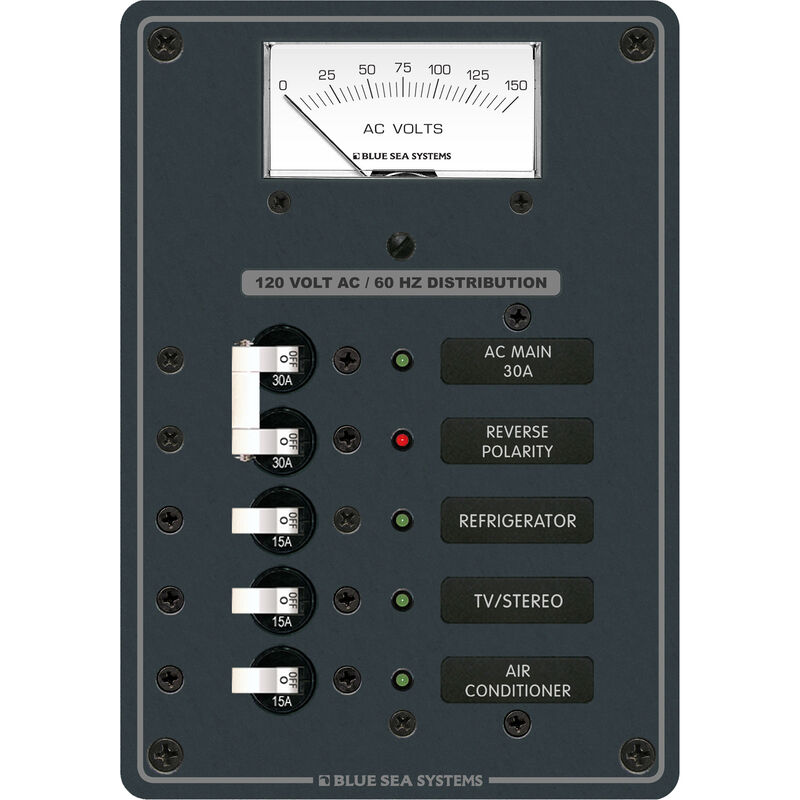 Blue Sea Systems Traditional Metal Panel, AC Main + 3 Positions, AC Voltmeter image number 1