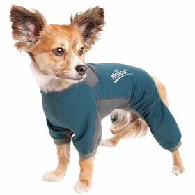 Dog Helios &reg; 'Rufflex' Mediumweight 4-Way-Stretch Breathable Full Bodied Performance Dog Warmup Track Suit, X-small, Blue & Grey