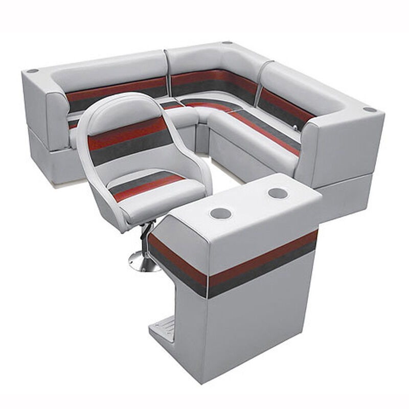 Deluxe Pontoon Furniture w/Toe Kick Base - Rear Group 4 Package, Gray/Red/Charco image number 1