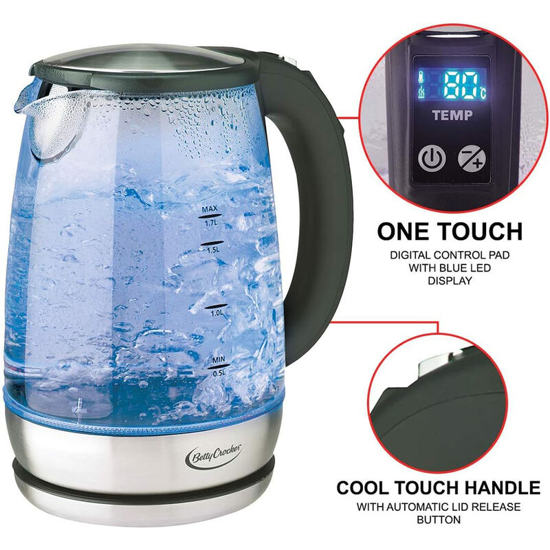 Betty Crocker 1.7-Liter Glass Color-Changing Kettle image number 3