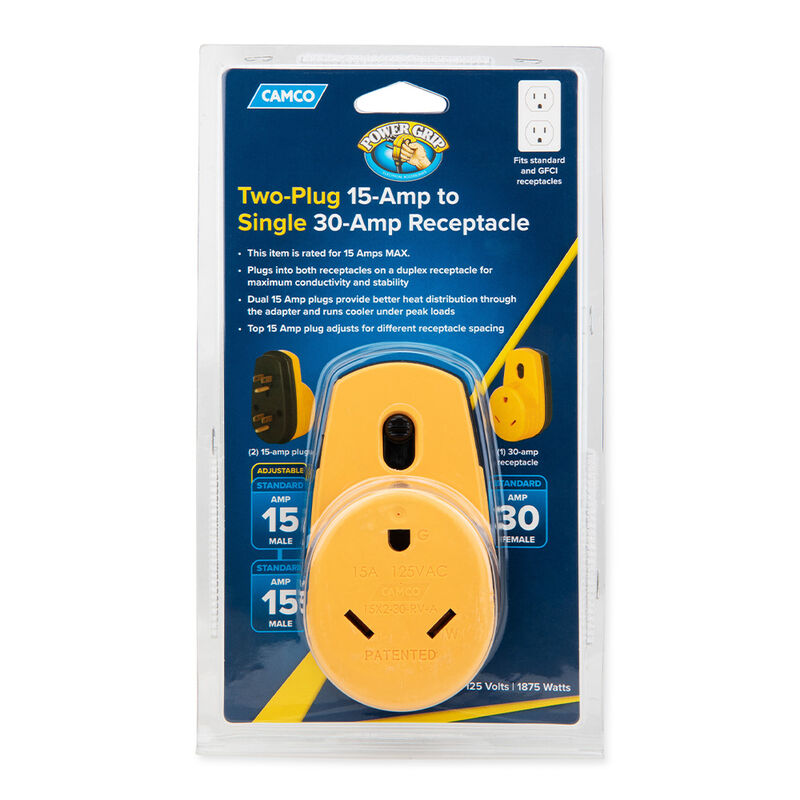 Camco PowerGrip Two Plug 15A to Single 30A Receptacle image number 12