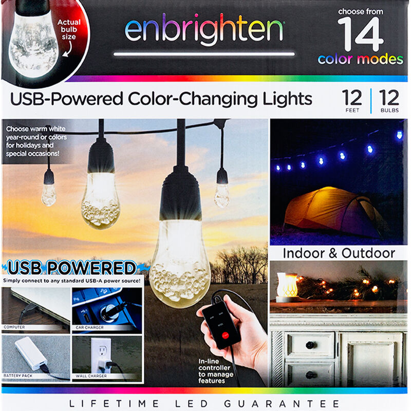 Enbrighten Acrylic Cafe String Lights, USB, 12' image number 6
