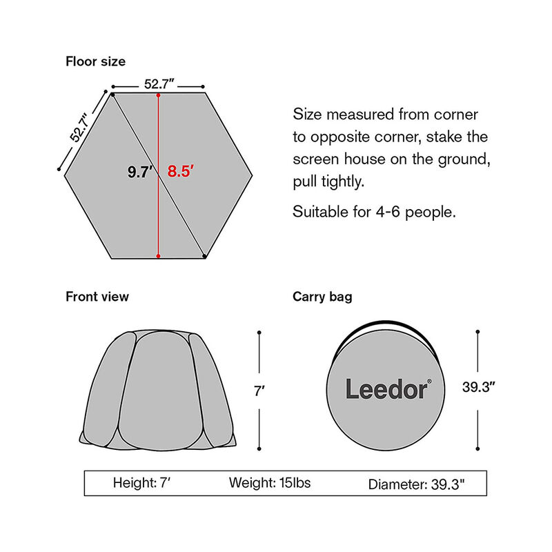 Leedor Pop-Up Screen House Tent, 10' x 10', Gray image number 5