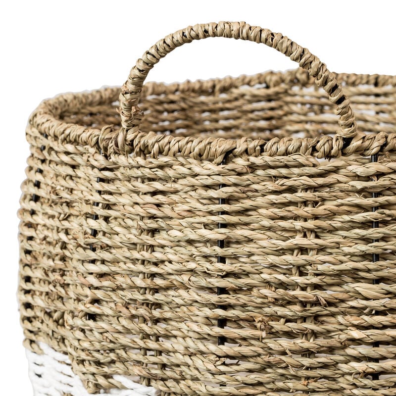 Honey Can Do Round Nesting Seagrass 2-Color Storage Baskets with Handles – Natural/White, Set of 3 image number 5