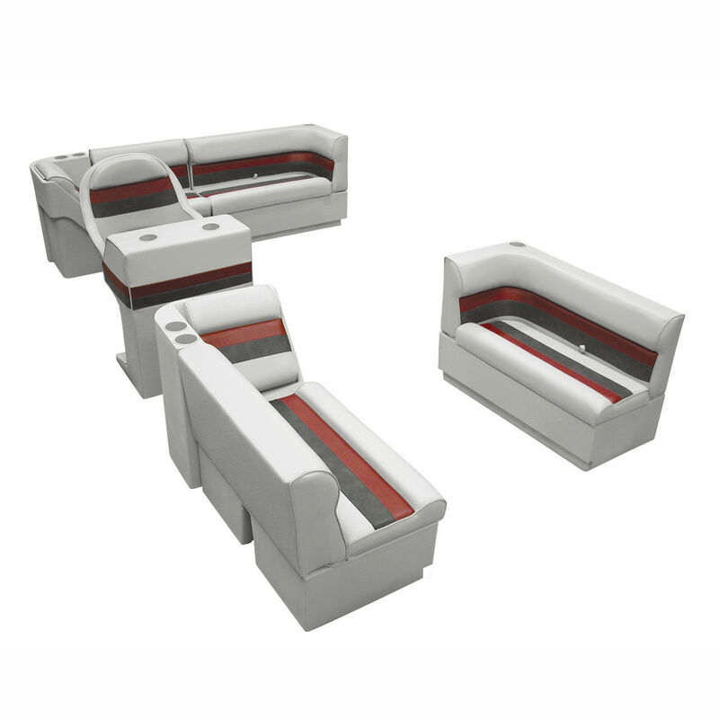 Deluxe Pontoon Seats w/Toe Kick Base, Complete Package A Plus Stand, Gray/Red/Ch