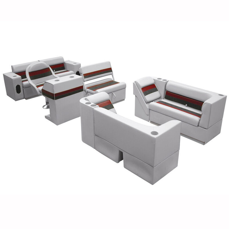 Deluxe Pontoon Seats w/Toe Kick Base, Complete Package E Plus Stand, Gray/Red/Ch