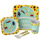 Kid's Happy Camper Food Tray Set, Yellow/Aqua