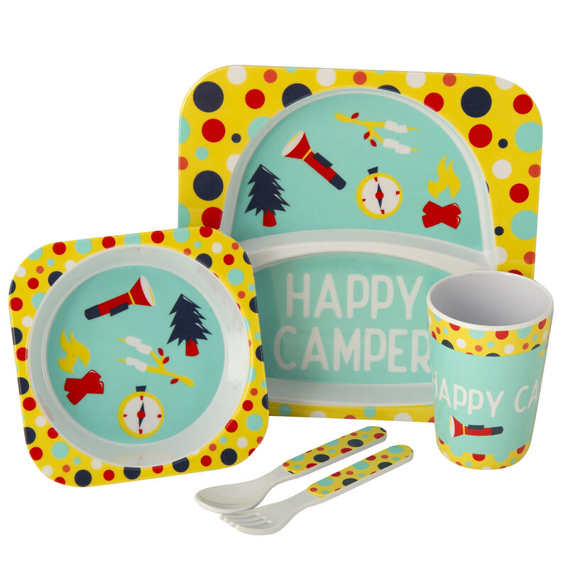 Kid's Happy Camper Food Tray Set, Yellow/Aqua image number 1