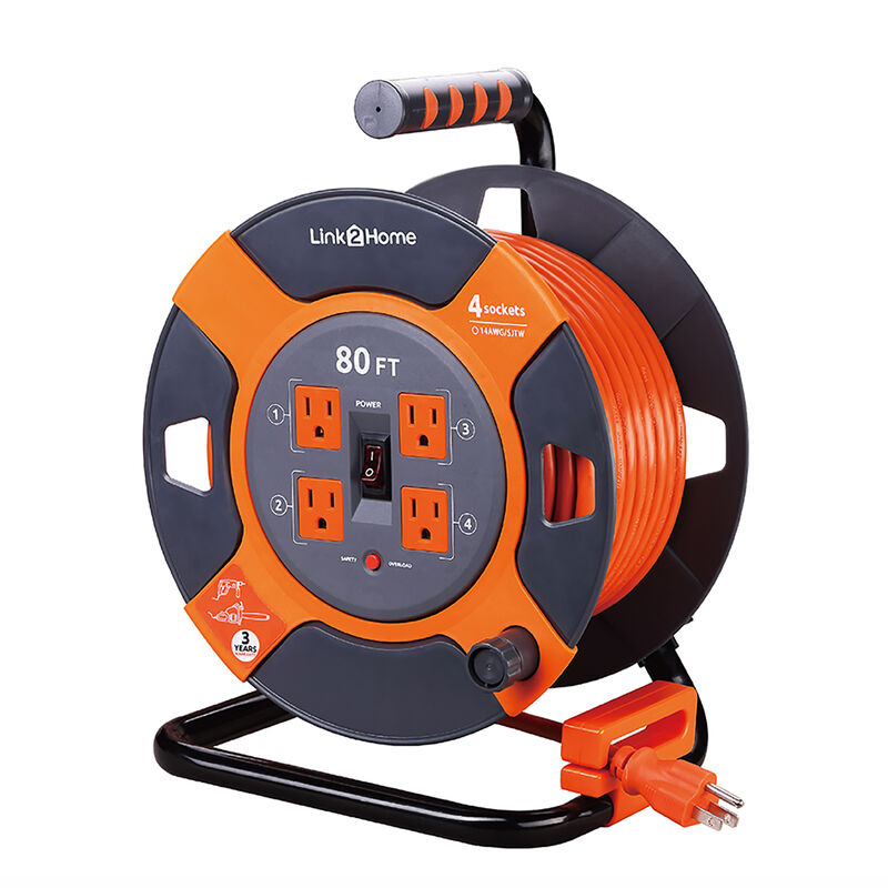 Link2Home Power Reel 80' Extension Cord with 4 Power Outlets image number 1