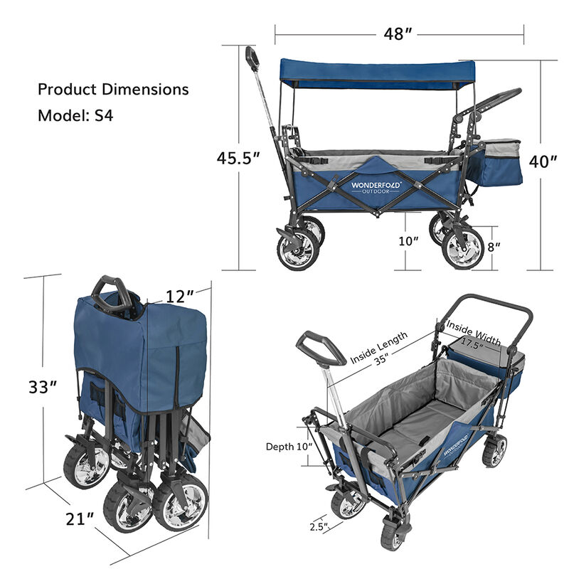 Wonderfold Outdoor S4 Push and Pull Premium Utility Folding Wagon with Canopy image number 22