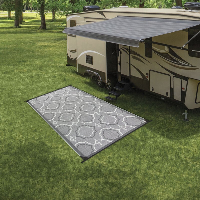 Reversible Magnolia Design RV Patio Mat, 8' x 11', Black/Gray image number 13