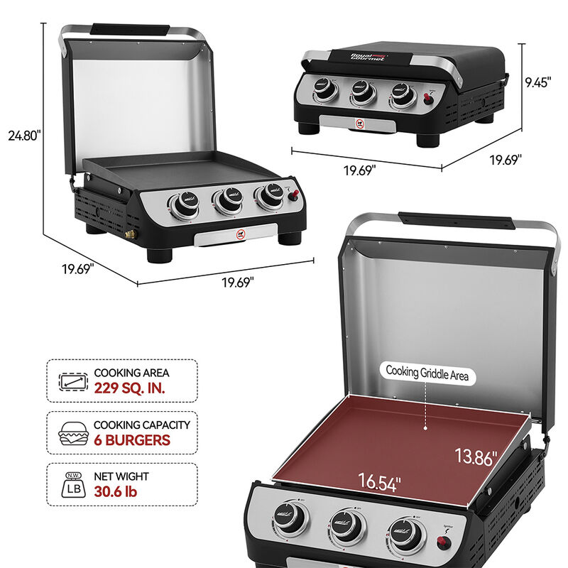 Royal Gourmet PD1505S Portable Flat Top Gas Griddle with Hood image number 16