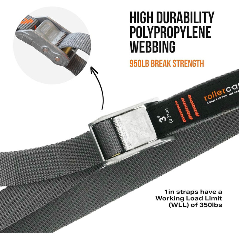 Rollercam Expedition Straight End 1in Wide Tie-Downs, 6ft Long (4-Pack) image number 3