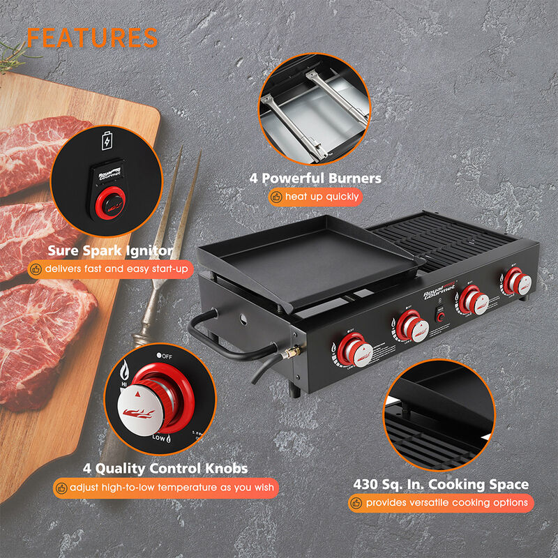 Royal Gourmet Portable 4-Burner Tabletop Gas Griddle and Grill Combo image number 6