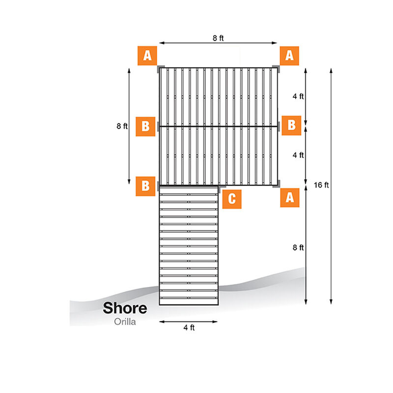 Tommy Docks 16' Platform-Style Aluminum Frame With Cedar Decking Complete Dock Package image number 2