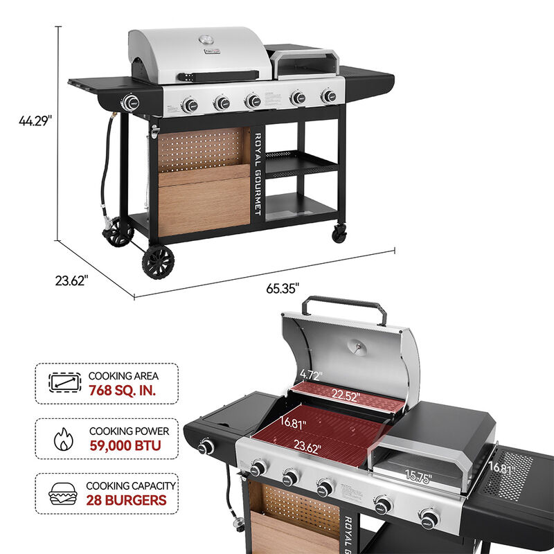 Royal Gourmet ZH3004S Premium Gas Grill & Pizza Oven Combo + Side Burner image number 16