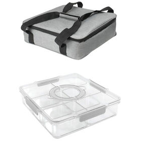 Gourmet Kitchen Insulated Cooler Tote Bag with Compartment Tray & 2 Ice Packs - Glacier Gray
