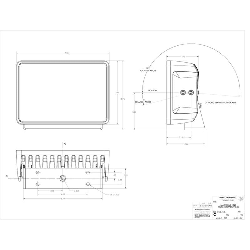 Lumitec Maxillume h120 - Trunnion Mount Flood Light - White Housing - White Dimming image number 3
