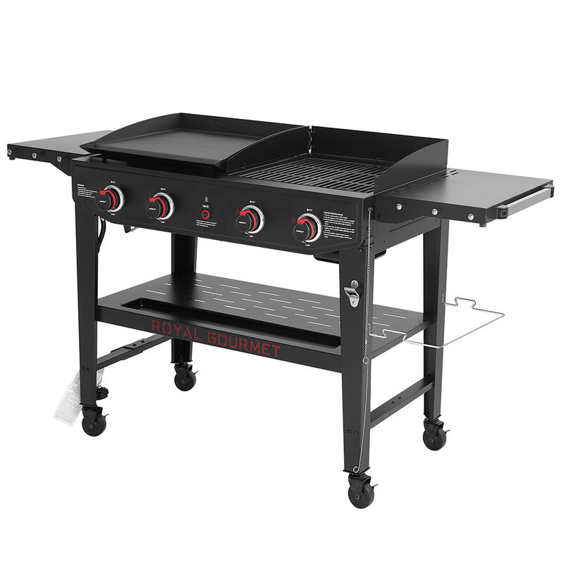 Barbecue Gaz 4 Brûleurs Royal Gourmet 10KW - Grand Gril Avec Chariot, Tables Et Rangement Pour Jardin