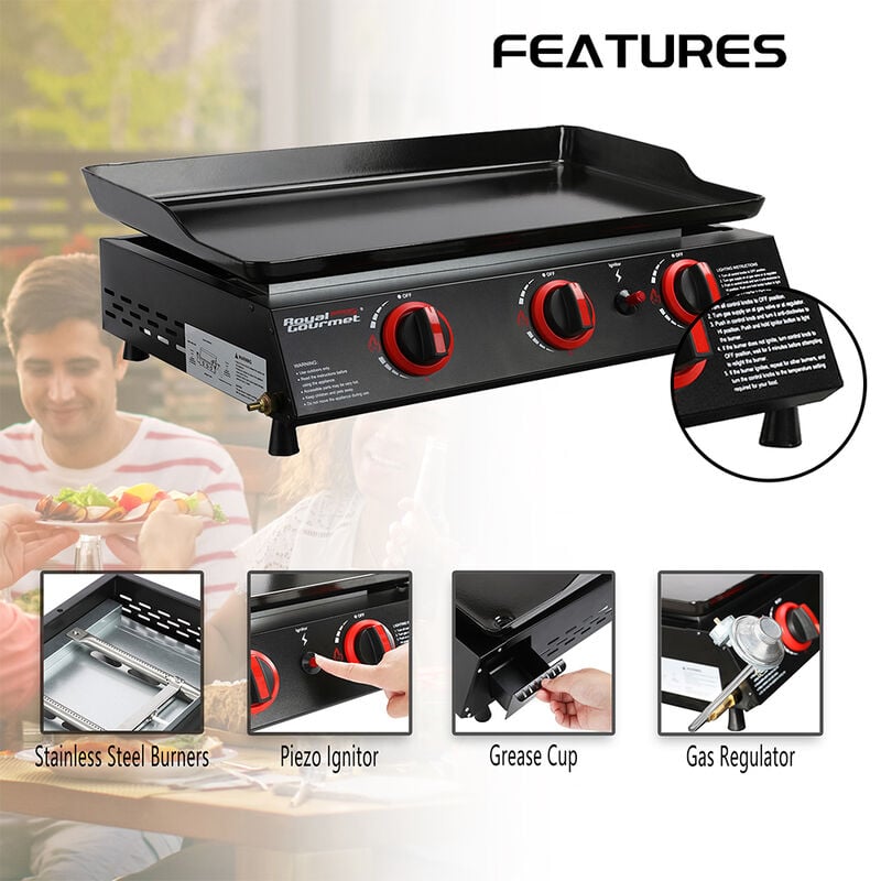Royal Gourmet Portable Tabletop Gas Grill Griddle image number 4
