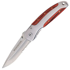 Winchester 3" Serrated Folder Knife with Wood Inlay
