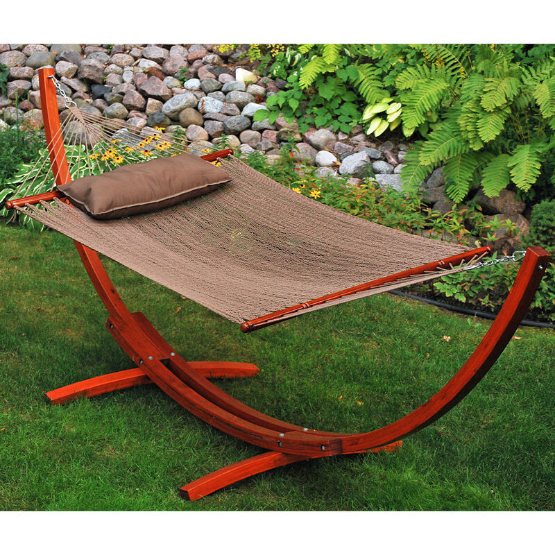 Algoma 12' Wood Arc Frame with Caribbean Hammock and Pillow Combination image number 4
