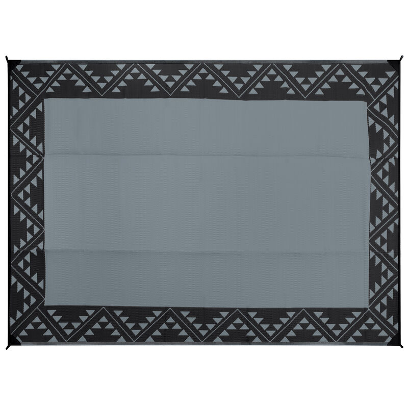 Reversible RV Patio Mat with Aztec Border Design, 8' x 11', Black/Gray image number 2