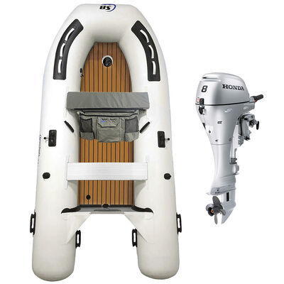 Island Hopper White Marlin 9.8' Air Floor Inflatable Sport Boat with Honda 8 HP Outboard with 15" Shaft