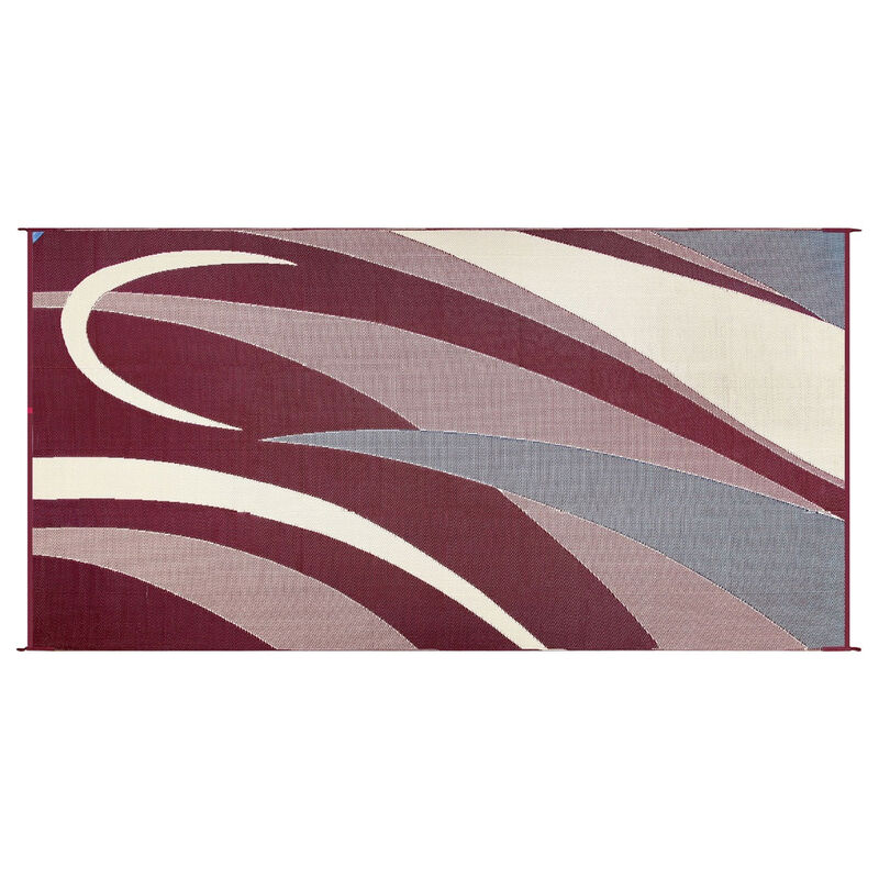 Reversible Graphic Design RV Patio Mat, 8' x 16', Burgundy/Beige image number 3