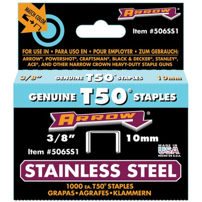 Arrow T50 3/8" Stainless Steel Staples, 1000-ct. image number 4