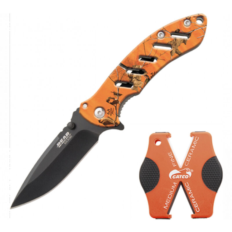 Bear & Son Brisk 1.0 Combo Set with Blaze Orange Folding Knife and Sharpener image number 2