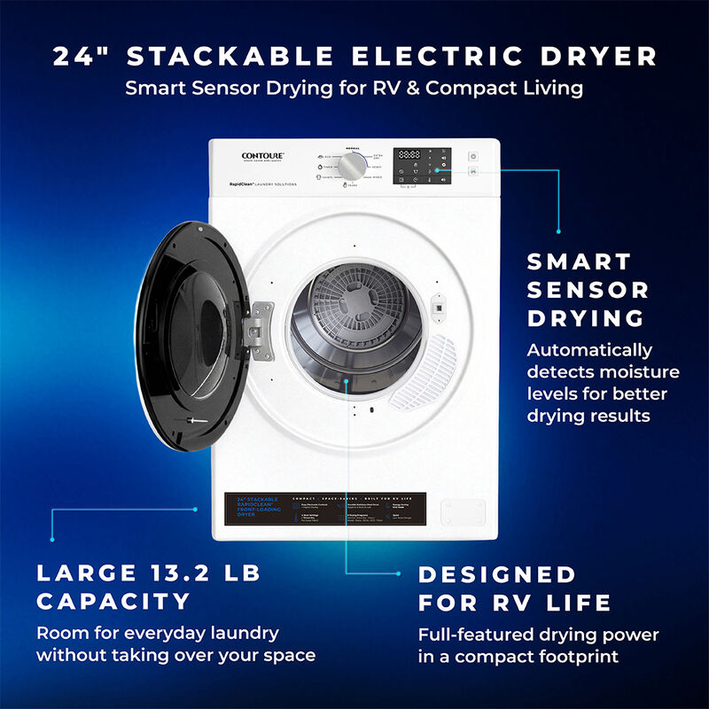 CONTOURE DE-1500W 24" Stackable Front-Load Electric Dryer, White image number 4