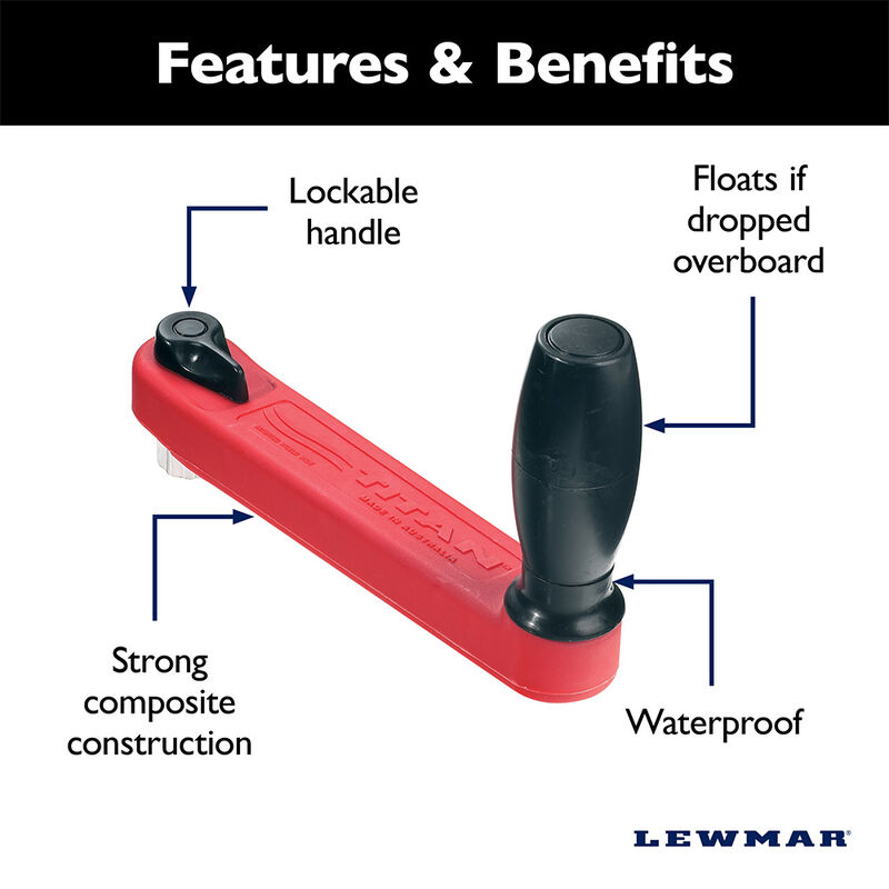 Lewmar 10" Single Grip Winch Handle, Locking, Red with Black Grip image number 2