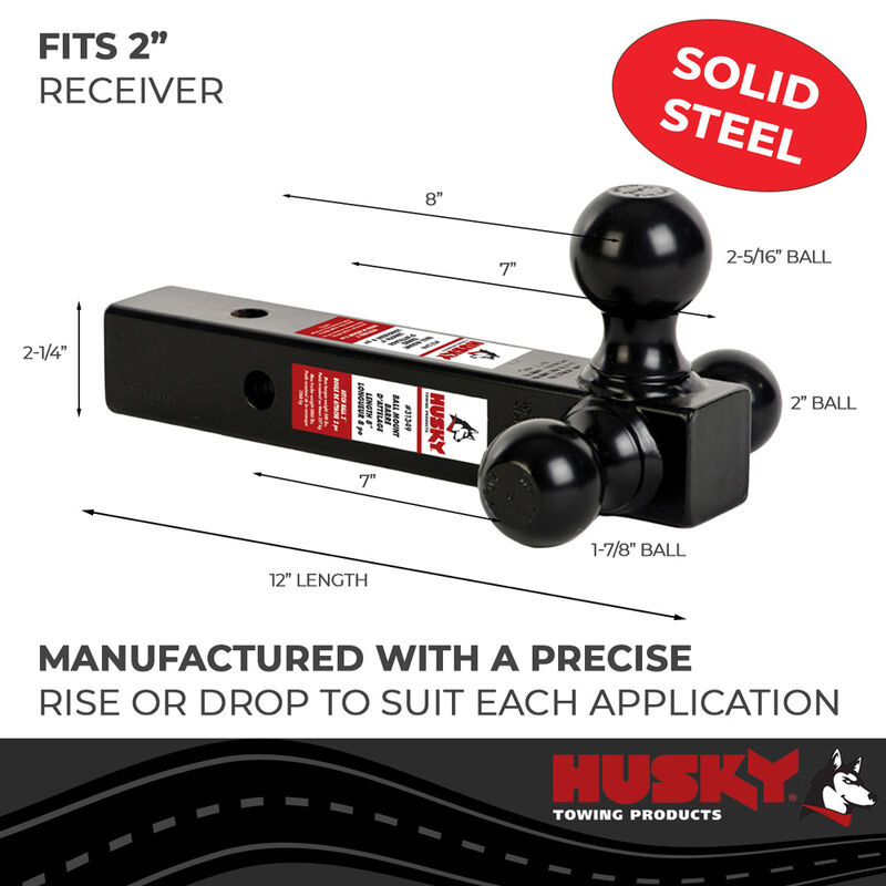 Husky Towing Tri-Ball Trailer Hitch Ball Mount, 2 Inch Receiver image number 2