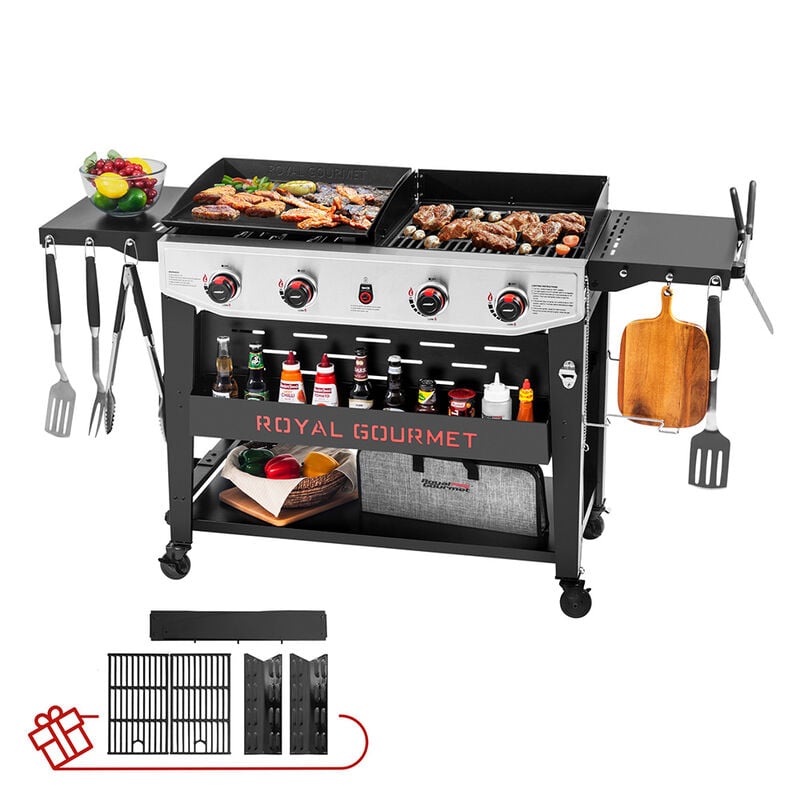 Royal Gourmet 4-Burner Gas Grill and Griddle Combo Package, Black / Silver