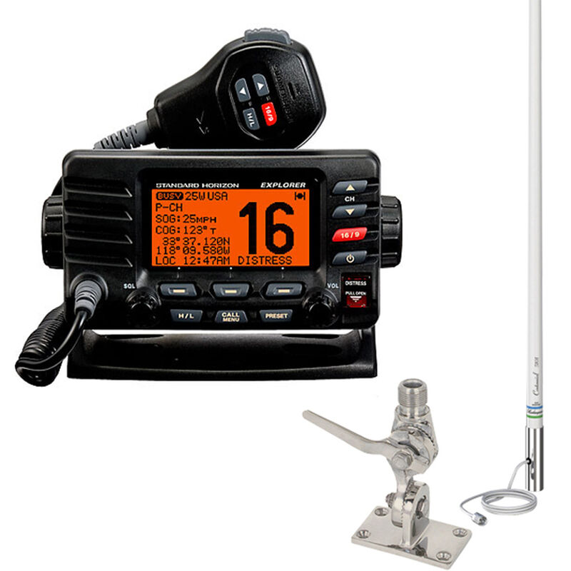 Standard Horizon Explorer GX1600 VHF Radio Package, Black, w/Antenna & SS Mount image number 1