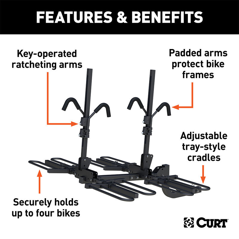 CURT 18087 Premium Tray Style Hitch Mounted 4 Bike Rack&mdash;2in Shank image number 2