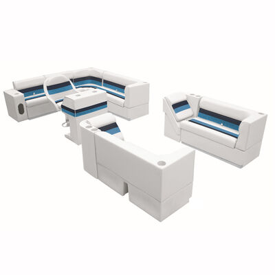 Deluxe Pontoon Furniture w/Toe Kick Base, Complete Big "L" Package, White/Navy/B