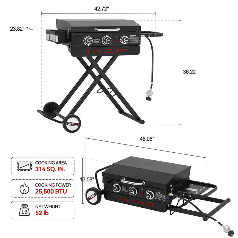 Royal Gourmet 23" Portable 3-Burner Gas Griddle with Collapsible Stand image number 8